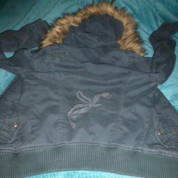 Hollister Coat Faux Fur Hooded Utility Outerwear Navy Blue SzS - Picture 6 of 15